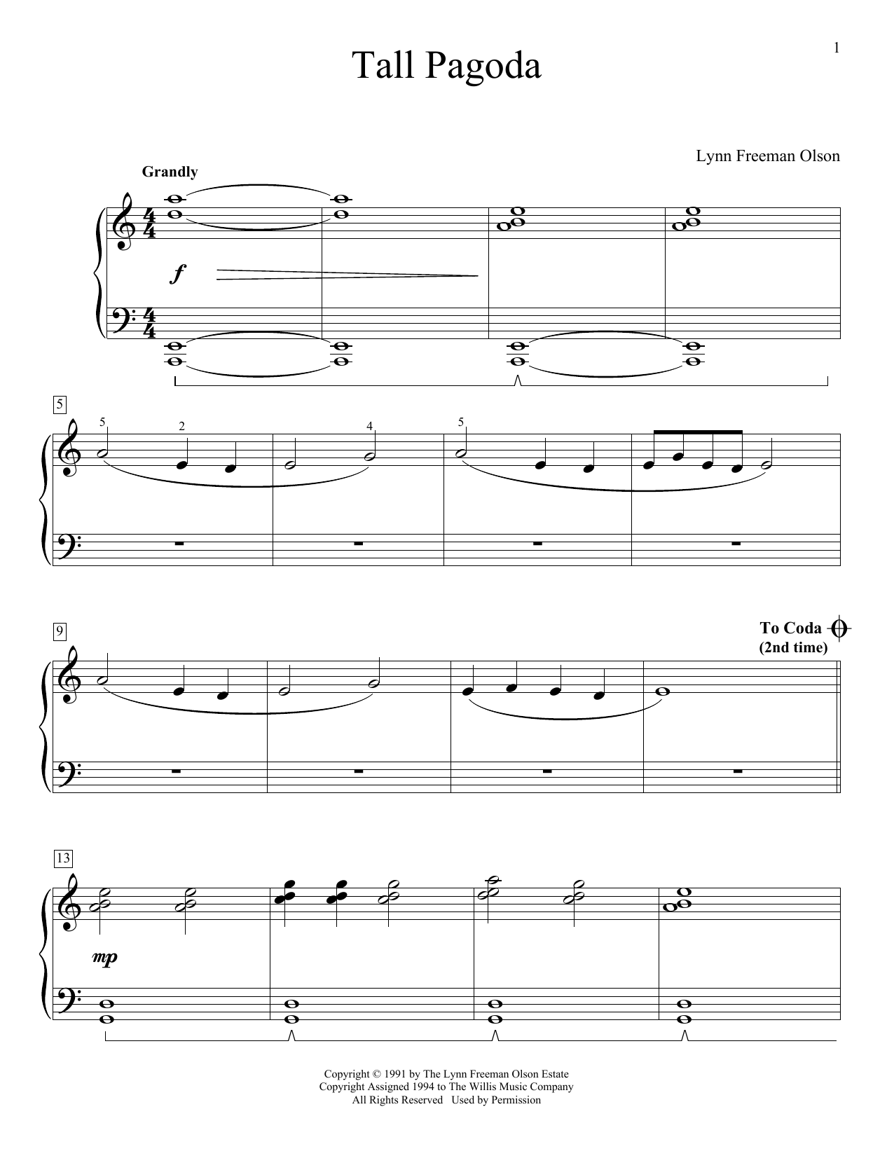 Lynn Freeman Olson Tall Pagoda sheet music notes and chords. Download Printable PDF.