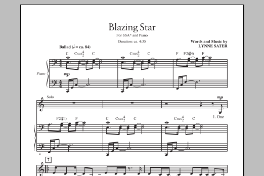 Lynne Sater Blazing Star sheet music notes and chords arranged for SATB Choir