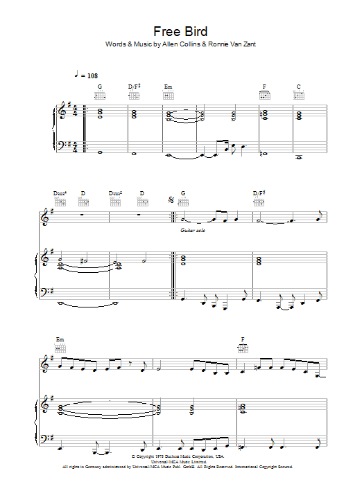 Lynyrd Skynyrd Free Bird Sheet Music Chords For Clarinet Solo