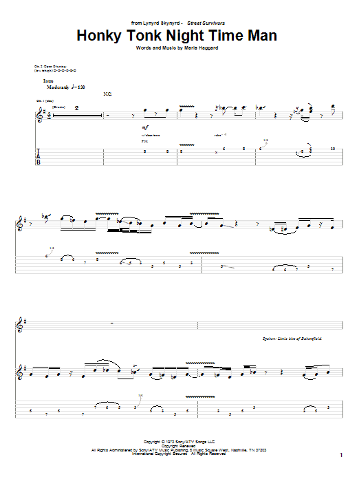 Learn to play Lynyrd Skynyrd Honky Tonk Night Time Man sheet music for Guitar Tab in minutes. Price: 6.9900$ Lynyrd Skynyrd Honky Tonk Night Time Man sheet music notes and chords. Download Printable PDF.