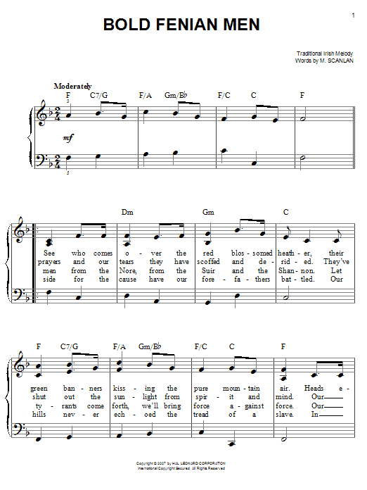 M. Scanlan Bold Fenian Men sheet music notes and chords. Download Printable PDF.