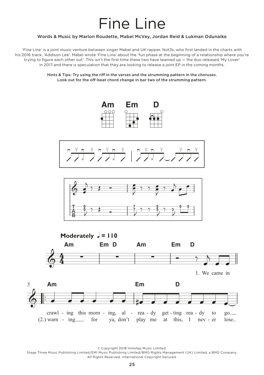 Mabel and Not3s Fine Line sheet music notes and chords. Download Printable PDF.