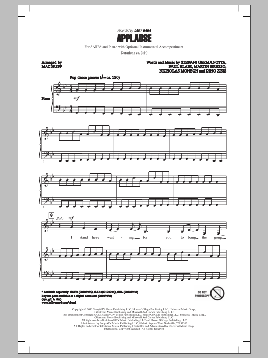 Learn to play Mac Huff Applause sheet music for SATB Choir in minutes. Price: 3.9900$ Mac Huff Applause sheet music notes and chords arranged for SATB Choir