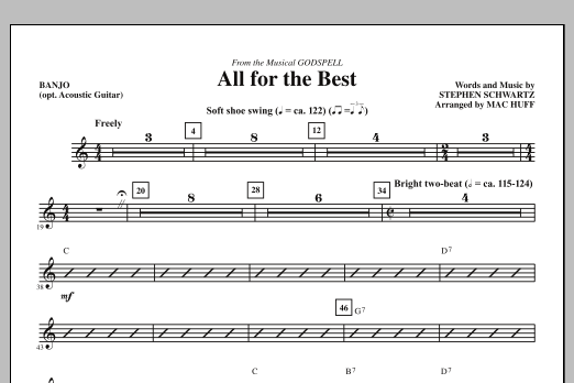 Learn to play Mac Huff All For The Best - Banjo (opt. Acoustic Guitar) sheet music for Choir Instrumental Pak in minutes. Price: 8.9900$ Mac Huff All For The Best - Banjo (opt. Acoustic Guitar) sheet music notes and chords arranged for Choir Instrumental Pak