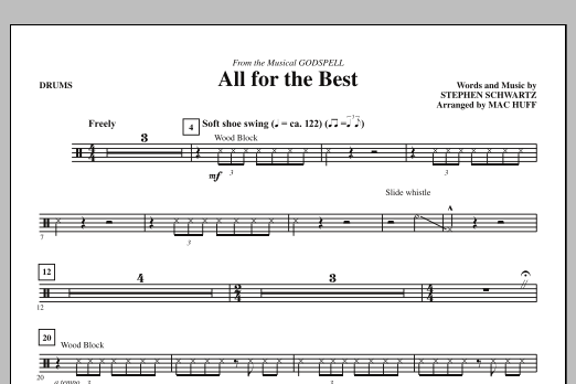 Learn to play Mac Huff All For The Best - Drums sheet music for Choir Instrumental Pak in minutes. Price: 8.9900$ Mac Huff All For The Best - Drums sheet music notes and chords arranged for Choir Instrumental Pak