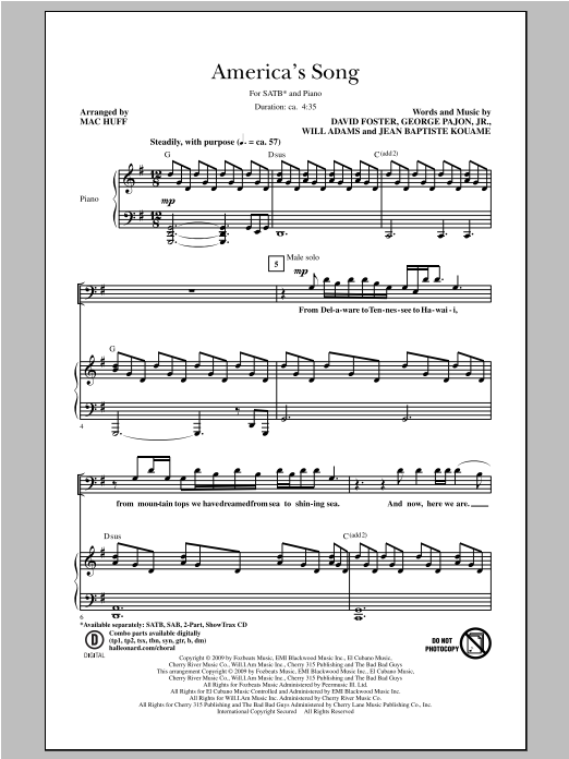 will.i.am America's Song (arr. Mac Huff) sheet music notes and chords. Download Printable PDF.