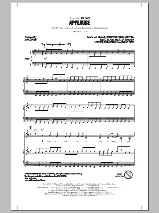 Mac Huff Applause sheet music notes and chords. Download Printable PDF.