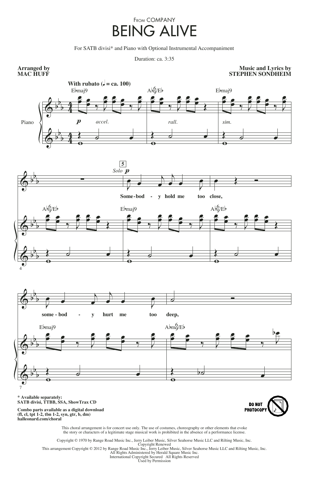 Stephen Sondheim Being Alive (from Company) (arr. Mac Huff) sheet music notes and chords. Download Printable PDF.