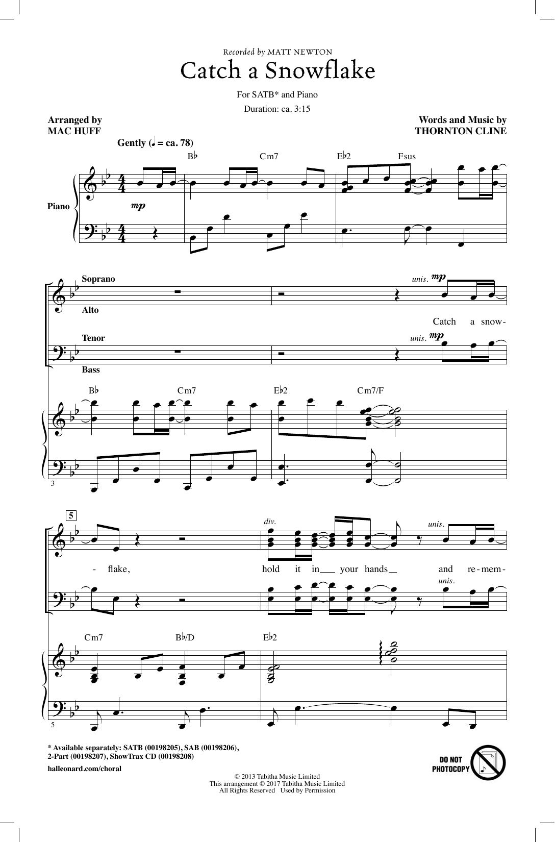 Mac Huff Catch A Snowflake sheet music notes and chords. Download Printable PDF.