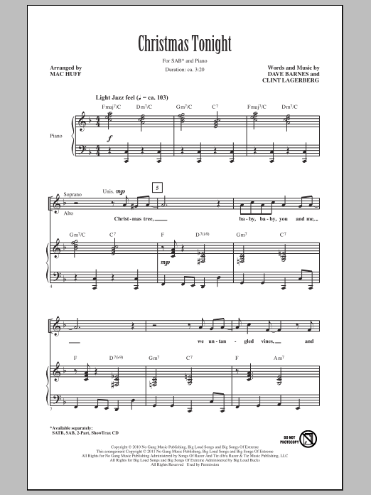 Mac Huff Christmas Tonight sheet music notes and chords. Download Printable PDF.