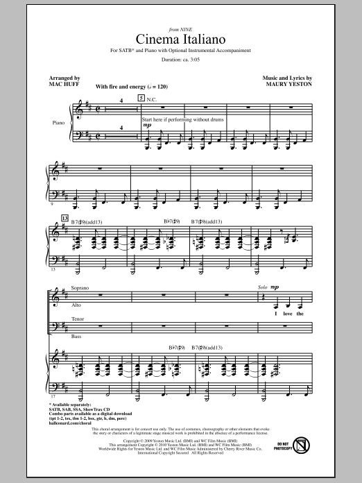 Mac Huff Cinema Italiano sheet music notes and chords. Download Printable PDF.