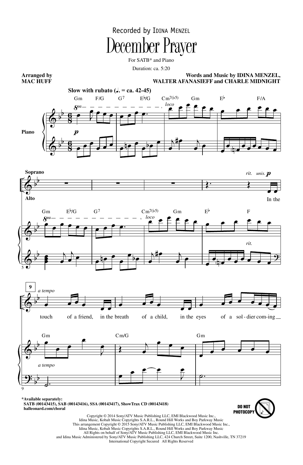 Idina Menzel December Prayer (arr. Mac Huff) sheet music notes and chords. Download Printable PDF.