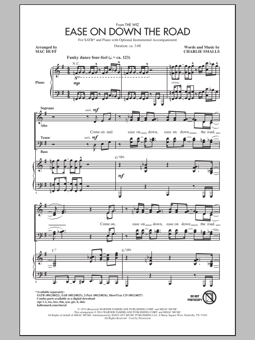 Learn to play Mac Huff Ease On Down The Road sheet music for 2-Part Choir in minutes. Price: 3.9900$ Mac Huff Ease On Down The Road sheet music notes and chords arranged for 2-Part Choir