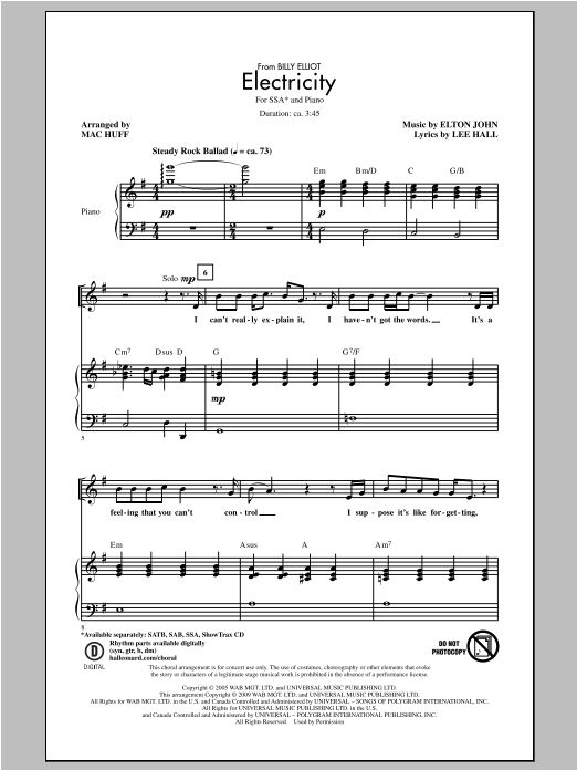 Mac Huff Electricity sheet music notes and chords arranged for SSA Choir