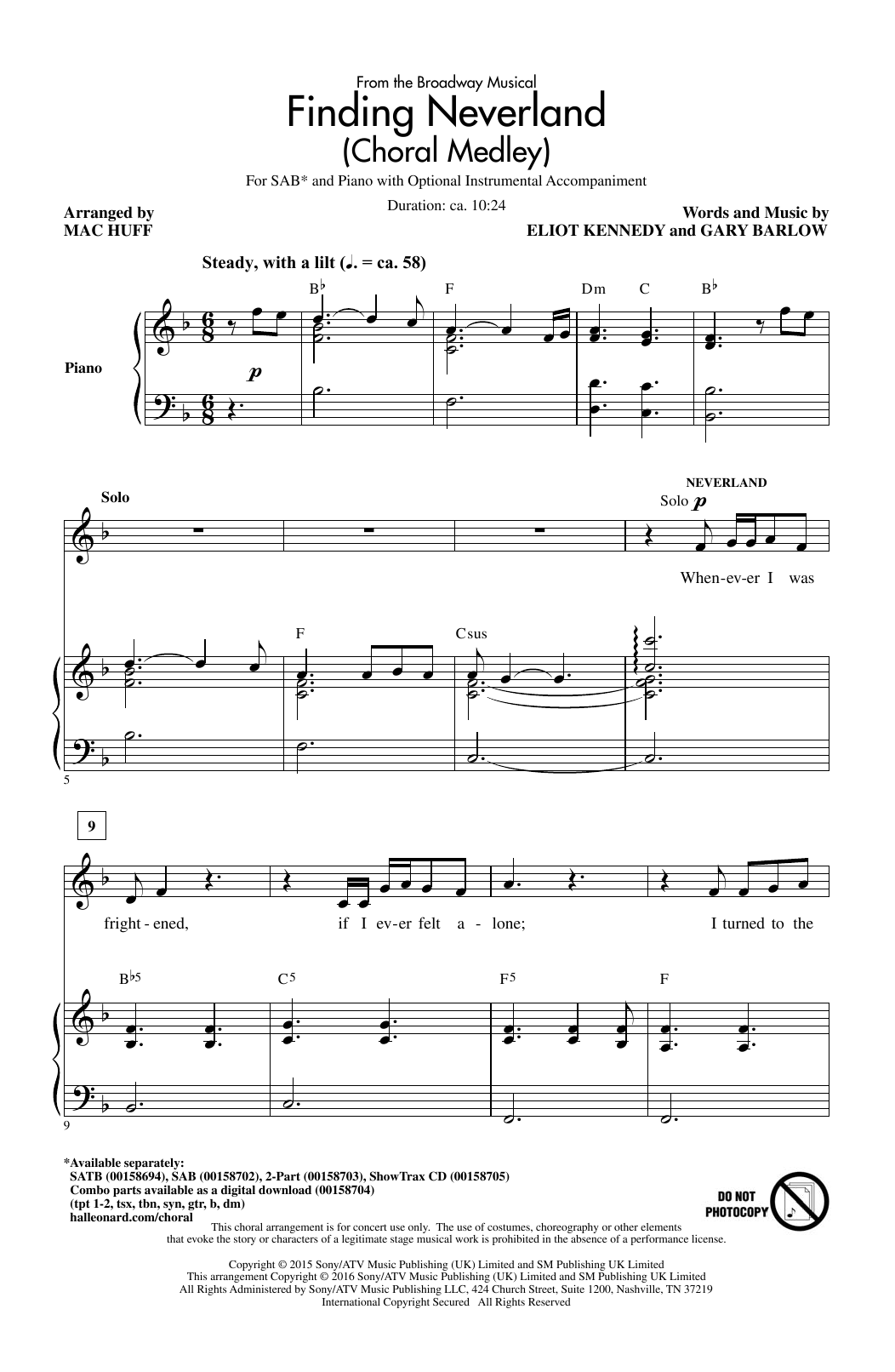 Gary Barlow & Eliot Kennedy Finding Neverland (Choral Medley) (arr. Mac Huff) sheet music notes and chords arranged for SAB Choir