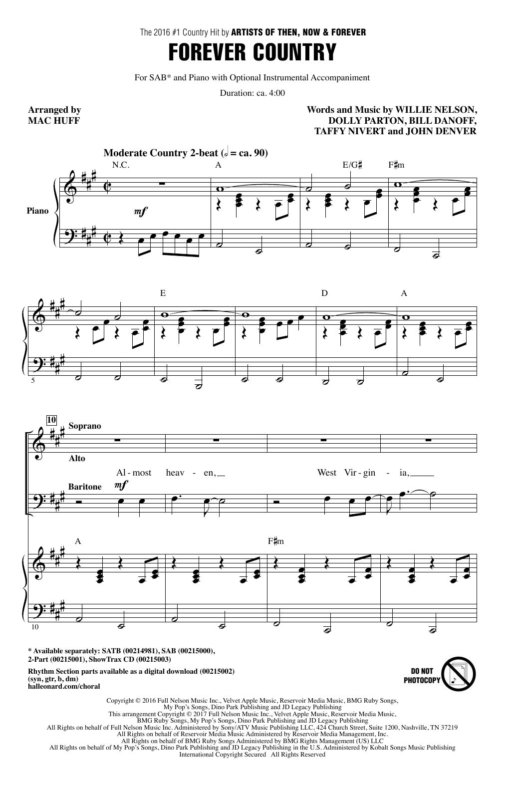 Artists of Then, Now & Forever Forever Country (arr. Mac Huff) sheet music notes and chords. Download Printable PDF.