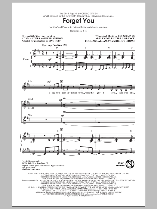 Glee Cast Forget You (arr. Mac Huff) sheet music notes and chords. Download Printable PDF.