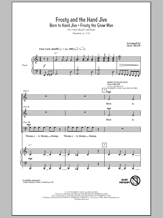 Learn to play Mac Huff Frosty And The Hand Jive sheet music for 3-Part Mixed Choir in minutes. Price: 3.9900$ Mac Huff Frosty And The Hand Jive sheet music notes and chords arranged for 3-Part Mixed Choir