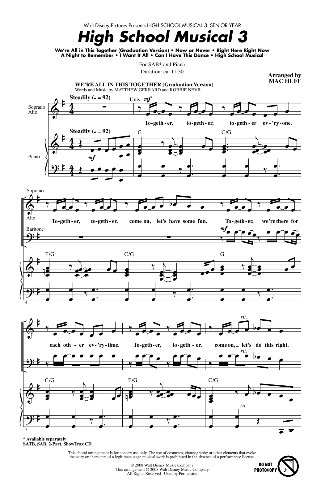 Learn to play Mac Huff High School Musical 3 (Choral Medley) sheet music for SATB Choir in minutes. Price: 3.9900$ Mac Huff High School Musical 3 (Choral Medley) sheet music notes and chords arranged for SATB Choir