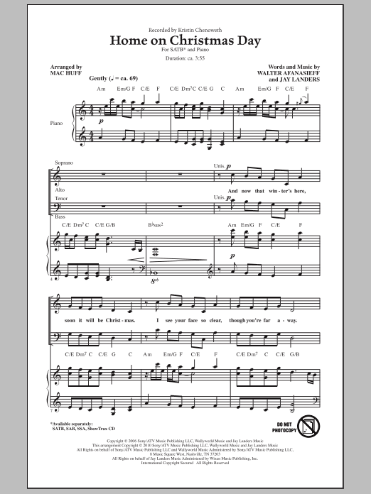 Learn to play Mac Huff Home On Christmas Day sheet music for SSA Choir in minutes. Price: 3.9900$ Mac Huff Home On Christmas Day sheet music notes and chords arranged for SSA Choir