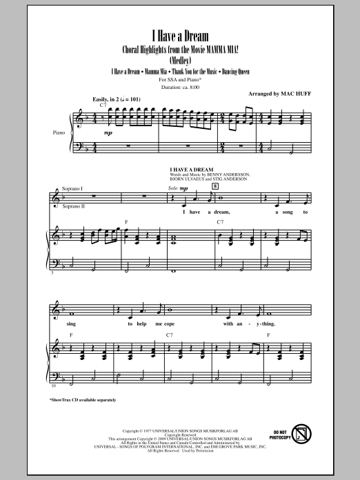 Mac Huff I Have A Dream Choral Highlights From The Movie Mamma Mia Medley Sheet Music Pdf Notes Chords Film Tv Score Ssa Choir Download Printable Sku 283962