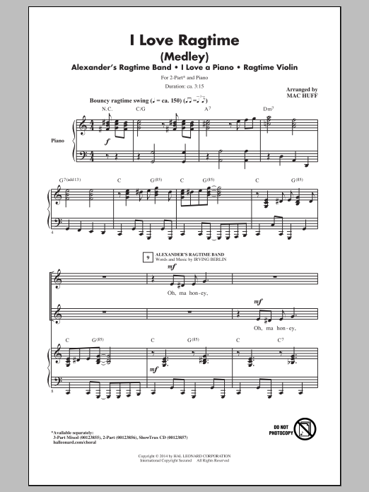 Learn to play Mac Huff I Love Ragtime (Medley) sheet music for 3-Part Mixed Choir in minutes. Price: 3.9900$ Mac Huff I Love Ragtime (Medley) sheet music notes and chords arranged for 3-Part Mixed Choir