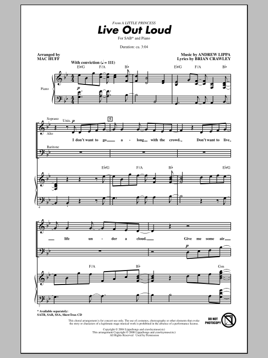 Mac Huff Live Out Loud sheet music notes and chords. Download Printable PDF.