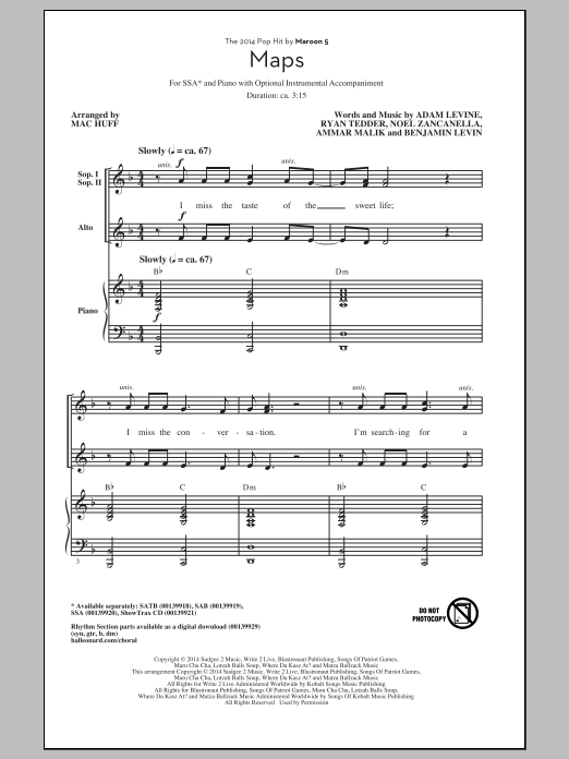 Maroon 5 Maps (arr. Mac Huff) sheet music notes and chords. Download Printable PDF.