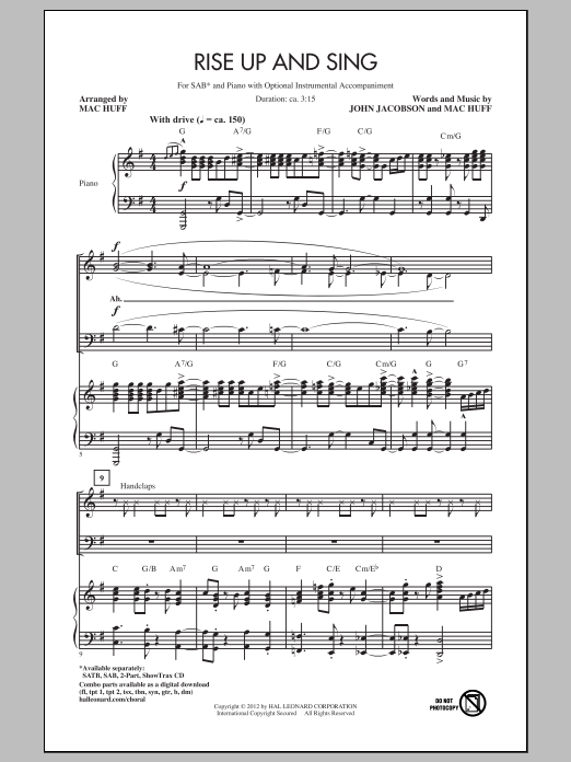 Learn to play Mac Huff Rise Up And Sing sheet music for SATB Choir in minutes. Price: 3.9900$ Mac Huff Rise Up And Sing sheet music notes and chords arranged for SATB Choir