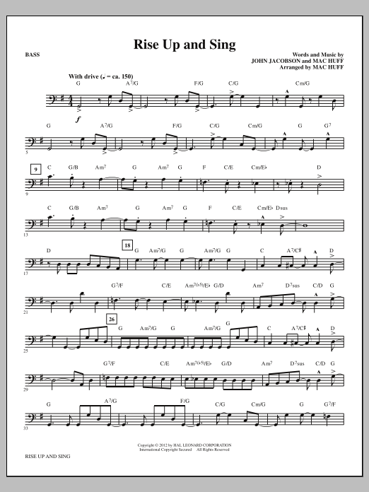 Learn to play Mac Huff Rise Up And Sing - Bass sheet music for Choir Instrumental Pak in minutes. Price: 8.9900$ Mac Huff Rise Up And Sing - Bass sheet music notes and chords arranged for Choir Instrumental Pak