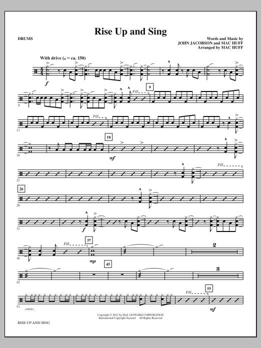 Learn to play Mac Huff Rise Up And Sing - Drums sheet music for Choir Instrumental Pak in minutes. Price: 8.9900$ Mac Huff Rise Up And Sing - Drums sheet music notes and chords arranged for Choir Instrumental Pak