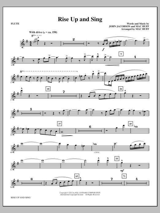 Learn to play Mac Huff Rise Up And Sing - Flute sheet music for Choir Instrumental Pak in minutes. Price: 8.9900$ Mac Huff Rise Up And Sing - Flute sheet music notes and chords arranged for Choir Instrumental Pak