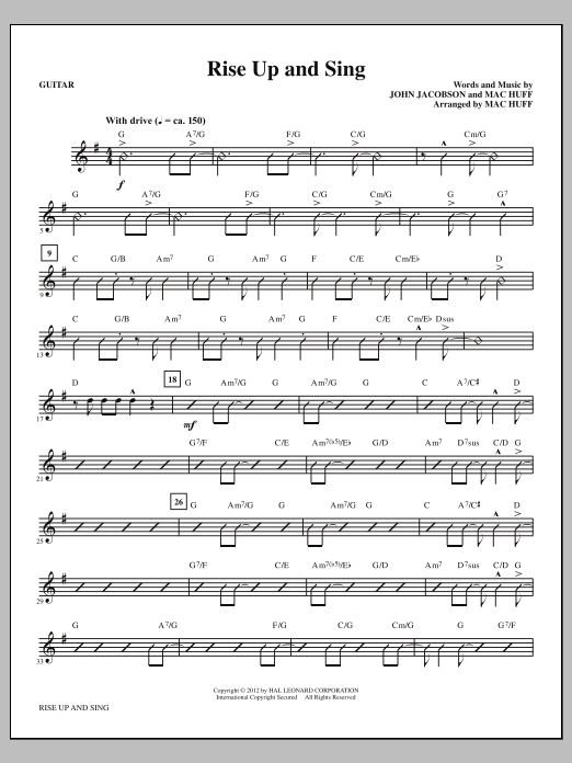 Learn to play Mac Huff Rise Up And Sing - Guitar sheet music for Choir Instrumental Pak in minutes. Price: 8.9900$ Mac Huff Rise Up And Sing - Guitar sheet music notes and chords arranged for Choir Instrumental Pak