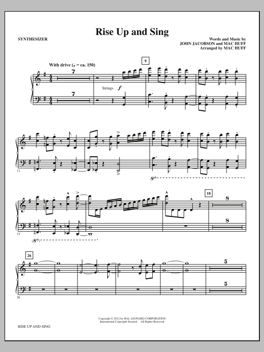 Learn to play Mac Huff Rise Up And Sing - Synthesizer sheet music for Choir Instrumental Pak in minutes. Price: 8.9900$ Mac Huff Rise Up And Sing - Synthesizer sheet music notes and chords arranged for Choir Instrumental Pak