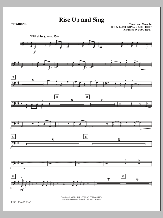 Learn to play Mac Huff Rise Up And Sing - Trombone sheet music for Choir Instrumental Pak in minutes. Price: 8.9900$ Mac Huff Rise Up And Sing - Trombone sheet music notes and chords arranged for Choir Instrumental Pak