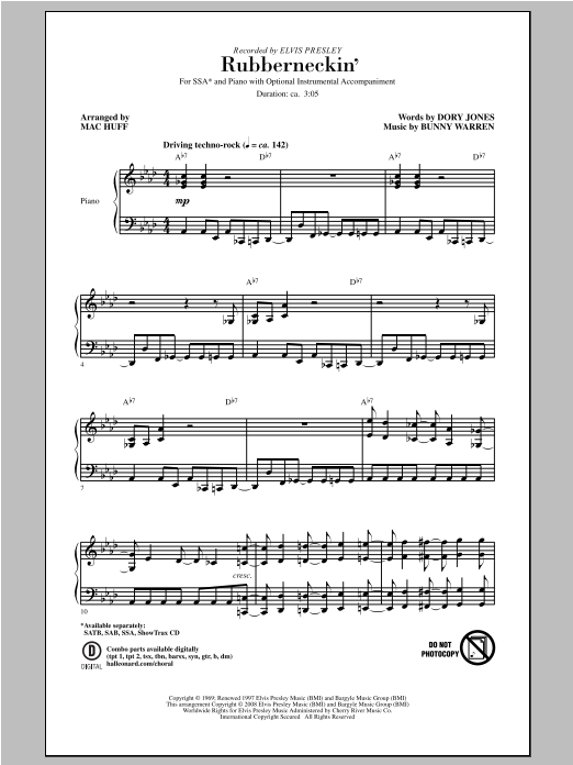 Elvis Presley Rubberneckin' (arr. Mac Huff) sheet music notes and chords. Download Printable PDF.