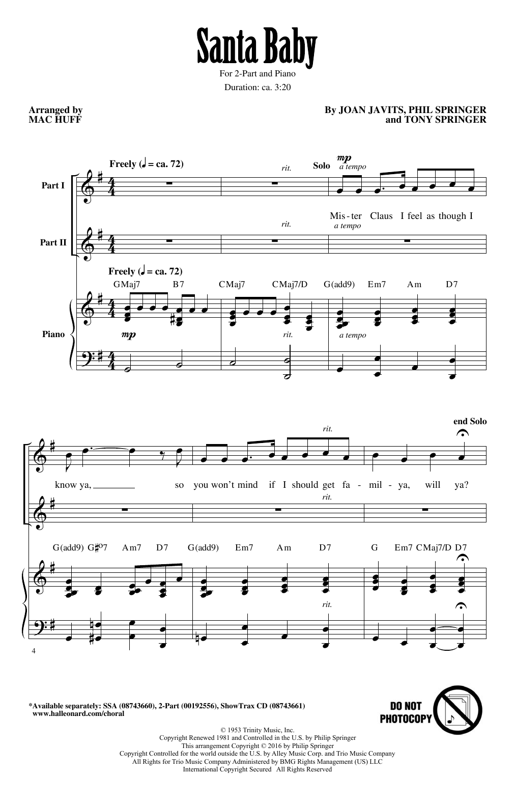 Mac Huff Santa Baby sheet music notes and chords. Download Printable PDF.