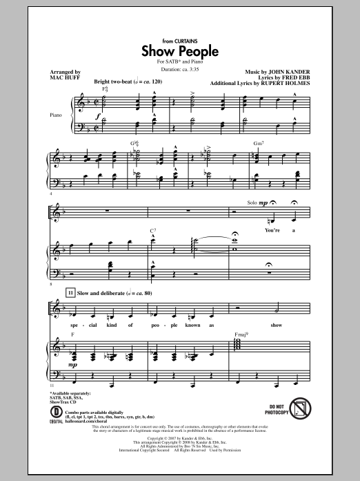 Kander & Ebb Show People (arr. Mac Huff) sheet music notes and chords. Download Printable PDF.