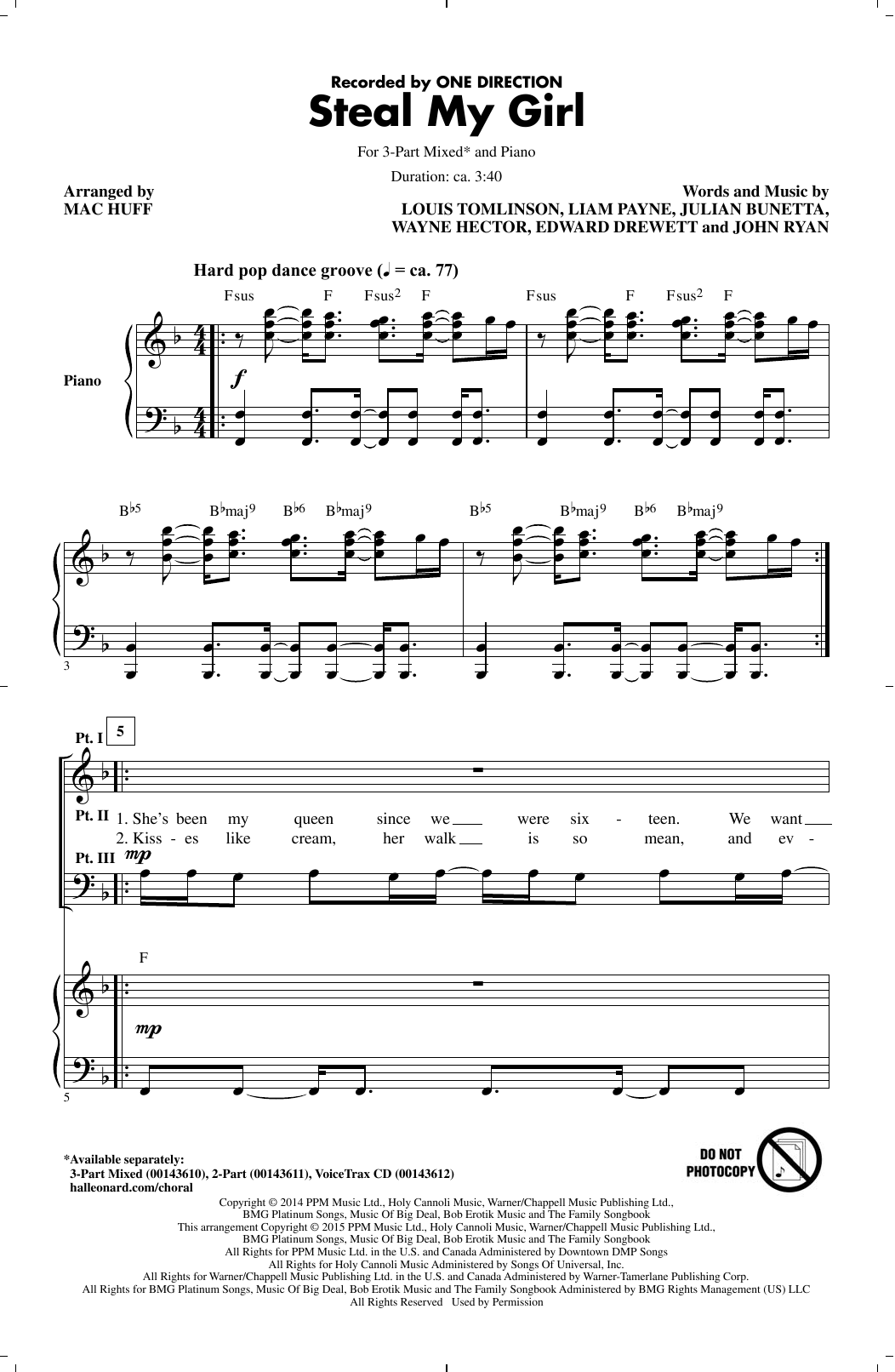 One Direction Steal My Girl (arr. Mac Huff) sheet music notes and chords. Download Printable PDF.