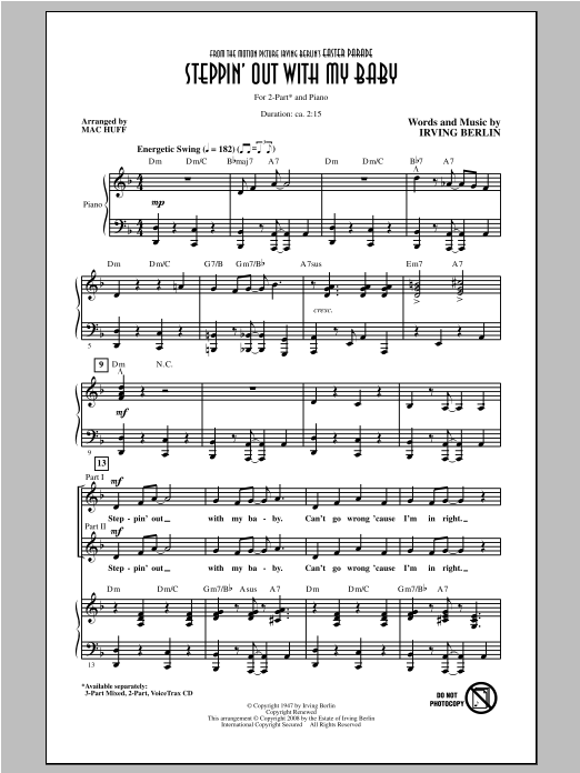 Learn to play Mac Huff Steppin' Out With My Baby sheet music for 3-Part Mixed Choir in minutes. Price: 3.9900$ Mac Huff Steppin' Out With My Baby sheet music notes and chords arranged for 3-Part Mixed Choir