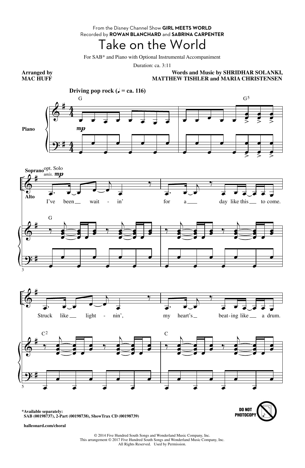 Learn to play Mac Huff Take On The World sheet music for 2-Part Choir in minutes. Price: 3.9900$ Mac Huff Take On The World sheet music notes and chords arranged for 2-Part Choir