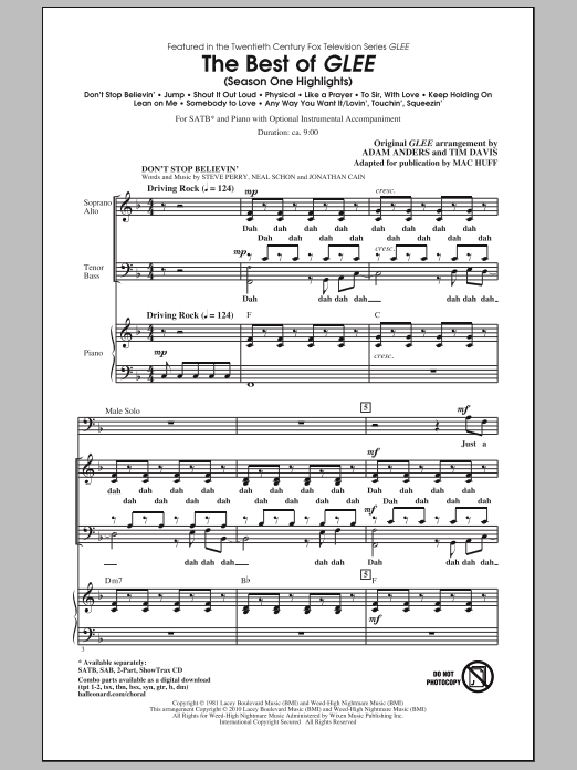 Mac Huff The Best Of Glee (Season One Highlights) sheet music notes and chords arranged for SATB Choir