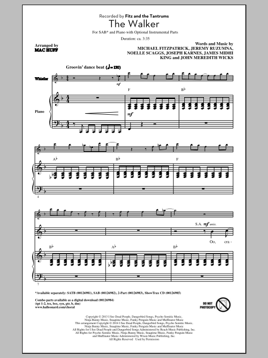 Fitz And The Tantrums The Walker (arr. Mac Huff) sheet music notes and chords. Download Printable PDF.