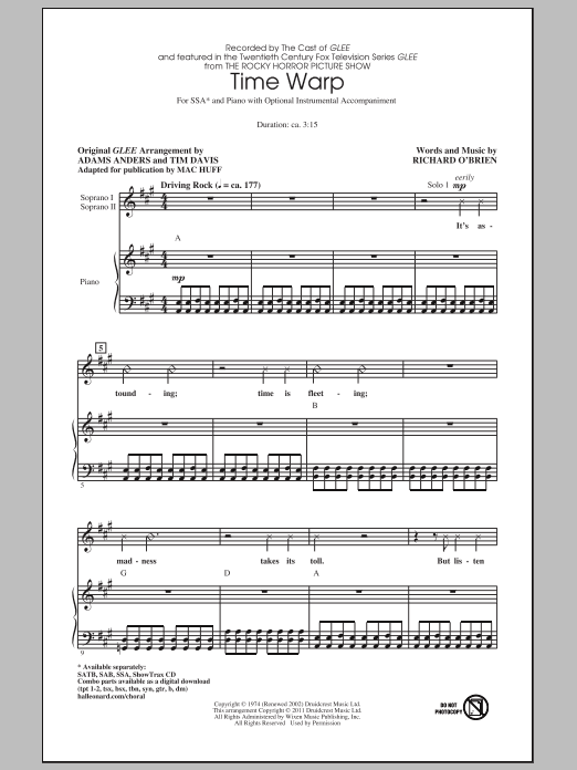 Glee Cast Time Warp (arr. Mac Huff) sheet music notes and chords. Download Printable PDF.