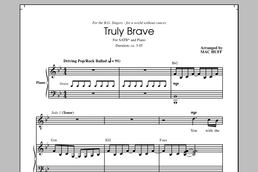 Sara Bareilles & Cyndi Lauper Truly Brave (arr. Mac Huff) sheet music notes and chords. Download Printable PDF.