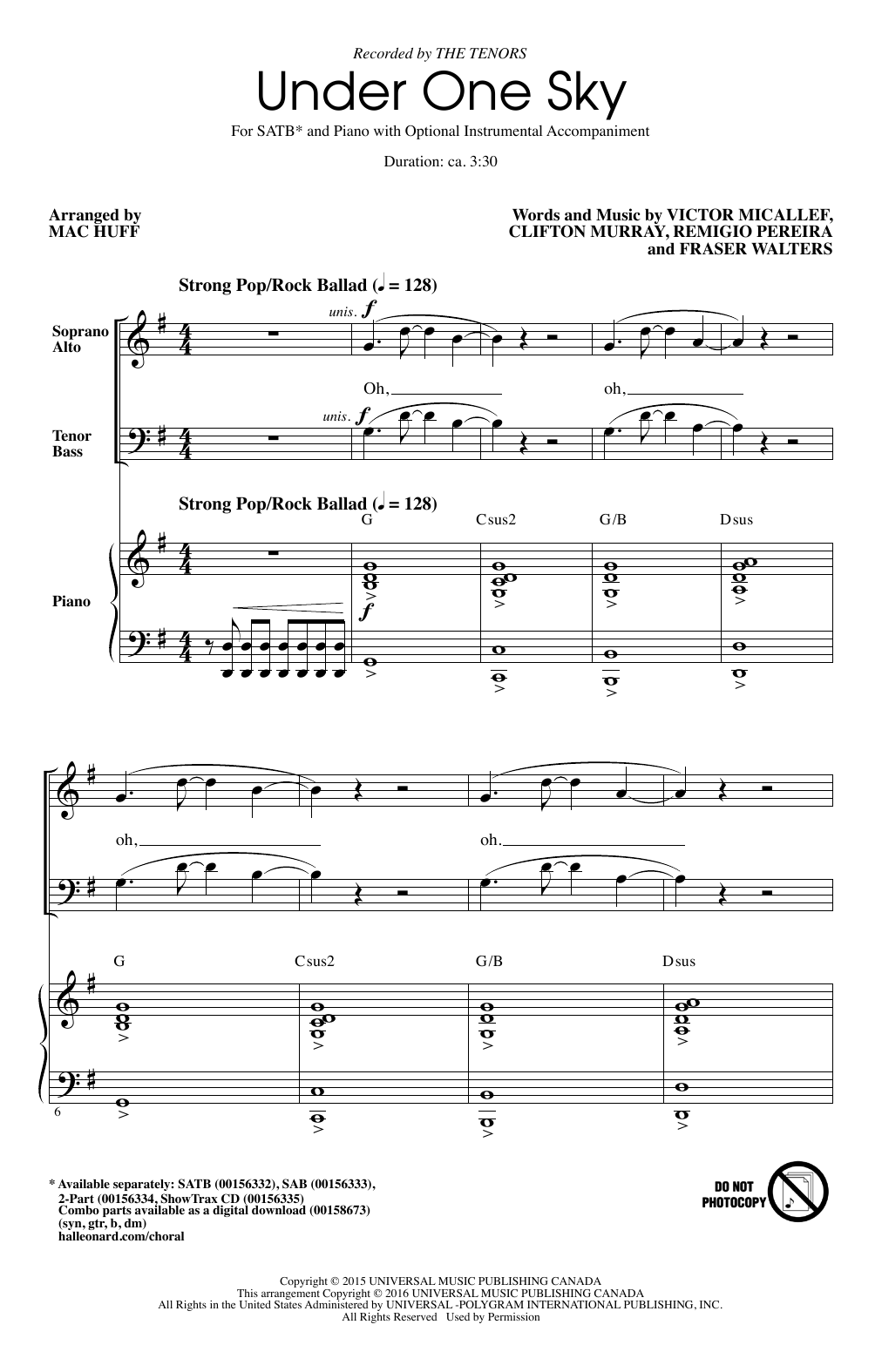 Mac Huff Under One Sky sheet music notes and chords. Download Printable PDF.