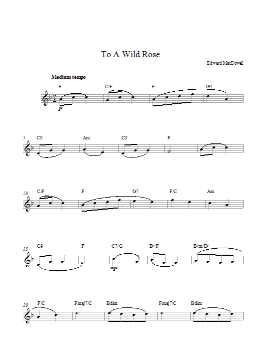 Edward MacDowell To A Wild Rose sheet music notes and chords. Download Printable PDF.