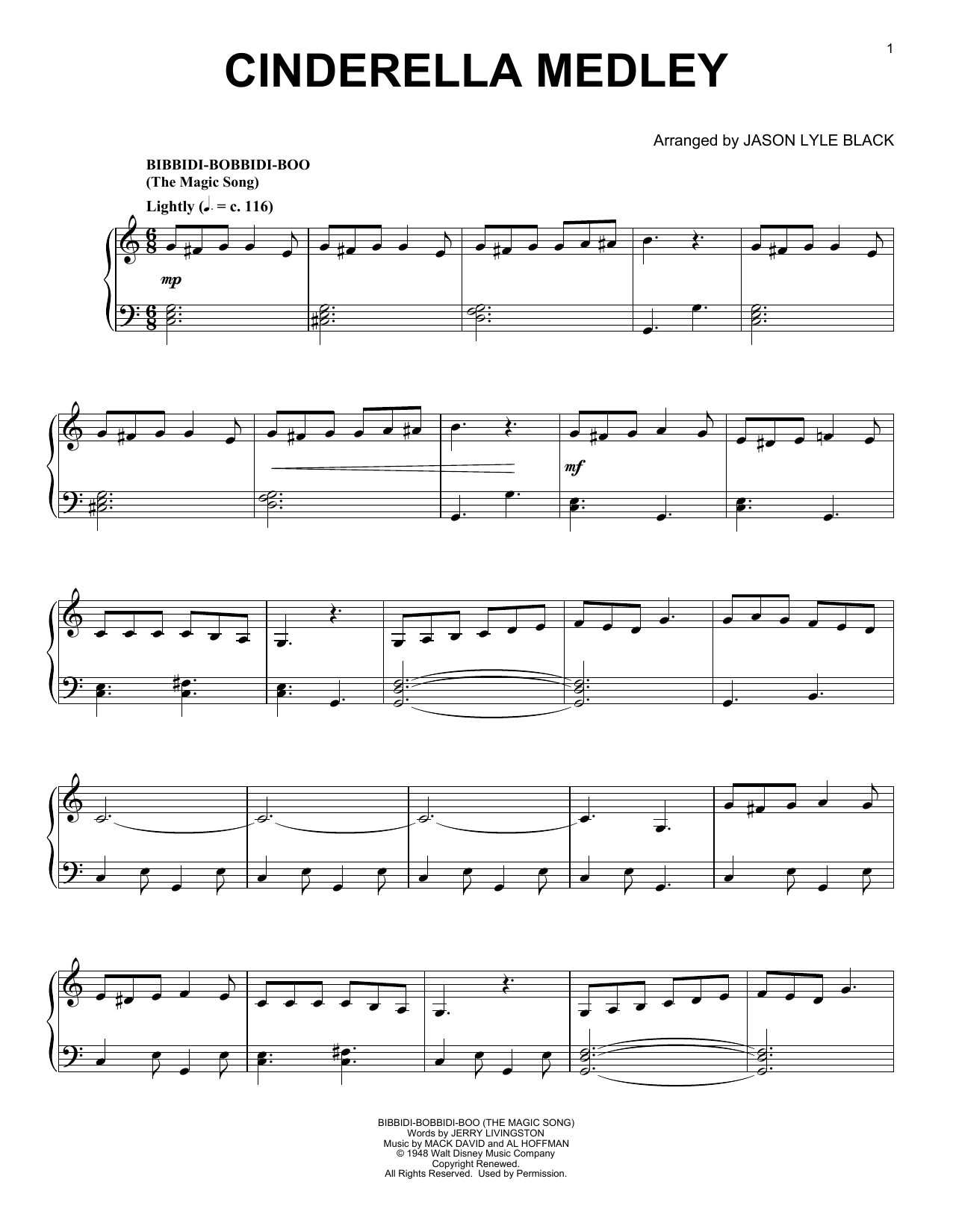 Learn to play Mack David, Al Hoffman and Jerry Livingston Cinderella Medley (arr. Jason Lyle Black) sheet music for Piano Solo in minutes. Mack David, Al Hoffman and Jerry Livingston Cinderella Medley (arr. Jason Lyle Black) sheet music notes and chords. Download Printable PDF.