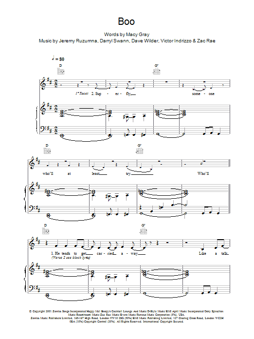 Macy Gray Boo sheet music notes and chords. Download Printable PDF.