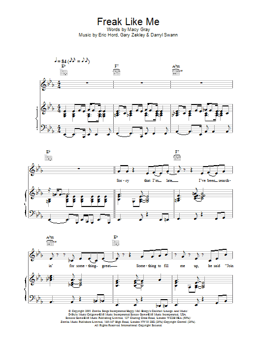 Macy Gray Freak Like Me sheet music notes and chords. Download Printable PDF.
